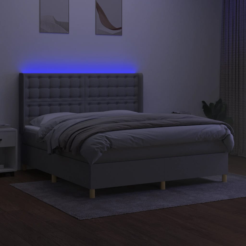 Letto a Molle Materasso e LED Grigio Chiaro 180x200 cm Tessuto - homemem39