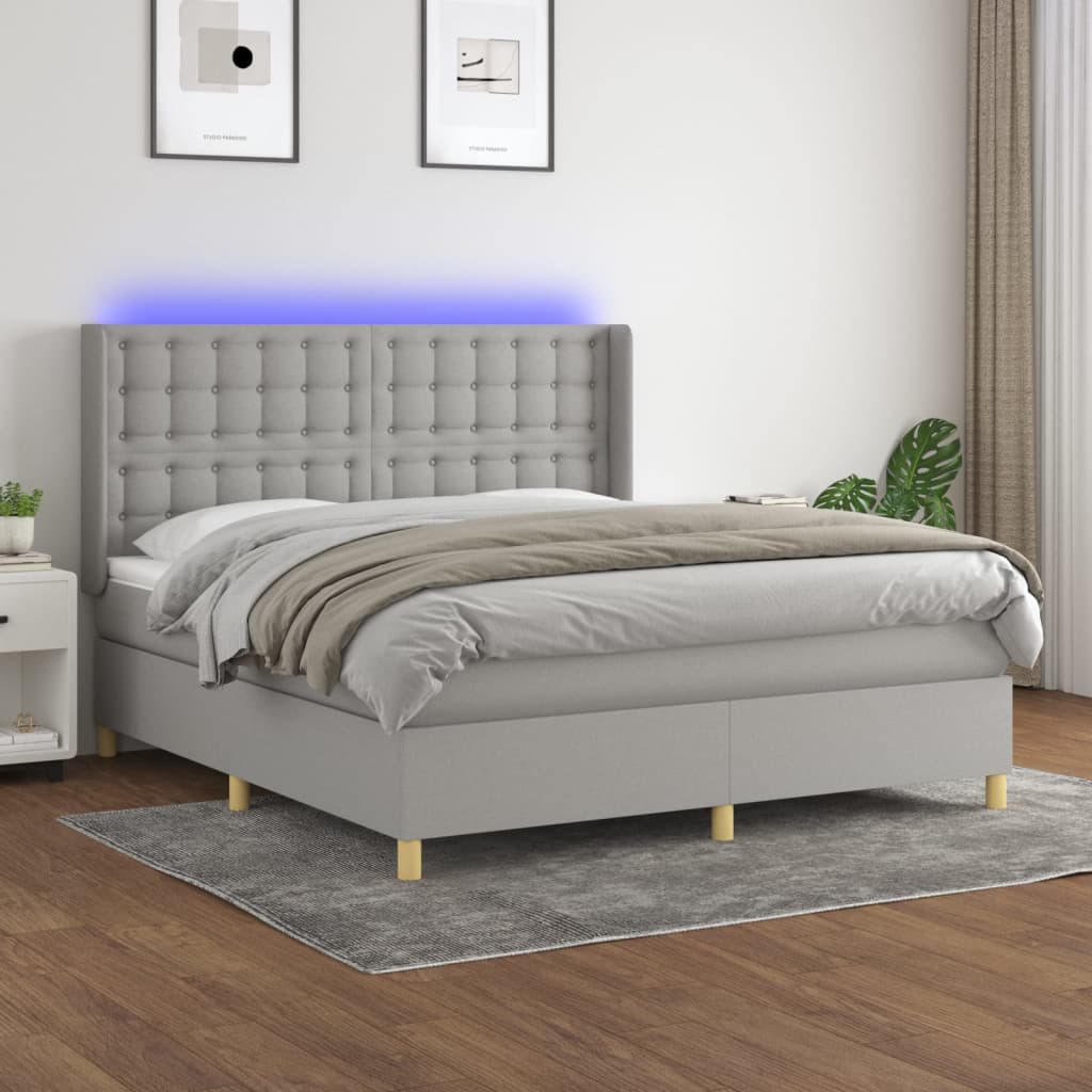 Letto a Molle Materasso e LED Grigio Chiaro 180x200 cm Tessuto - homemem39