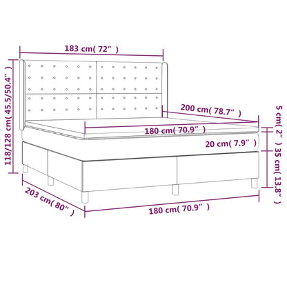 Letto a Molle Materasso e LED MarroneScuro 180x200cm in Tessuto