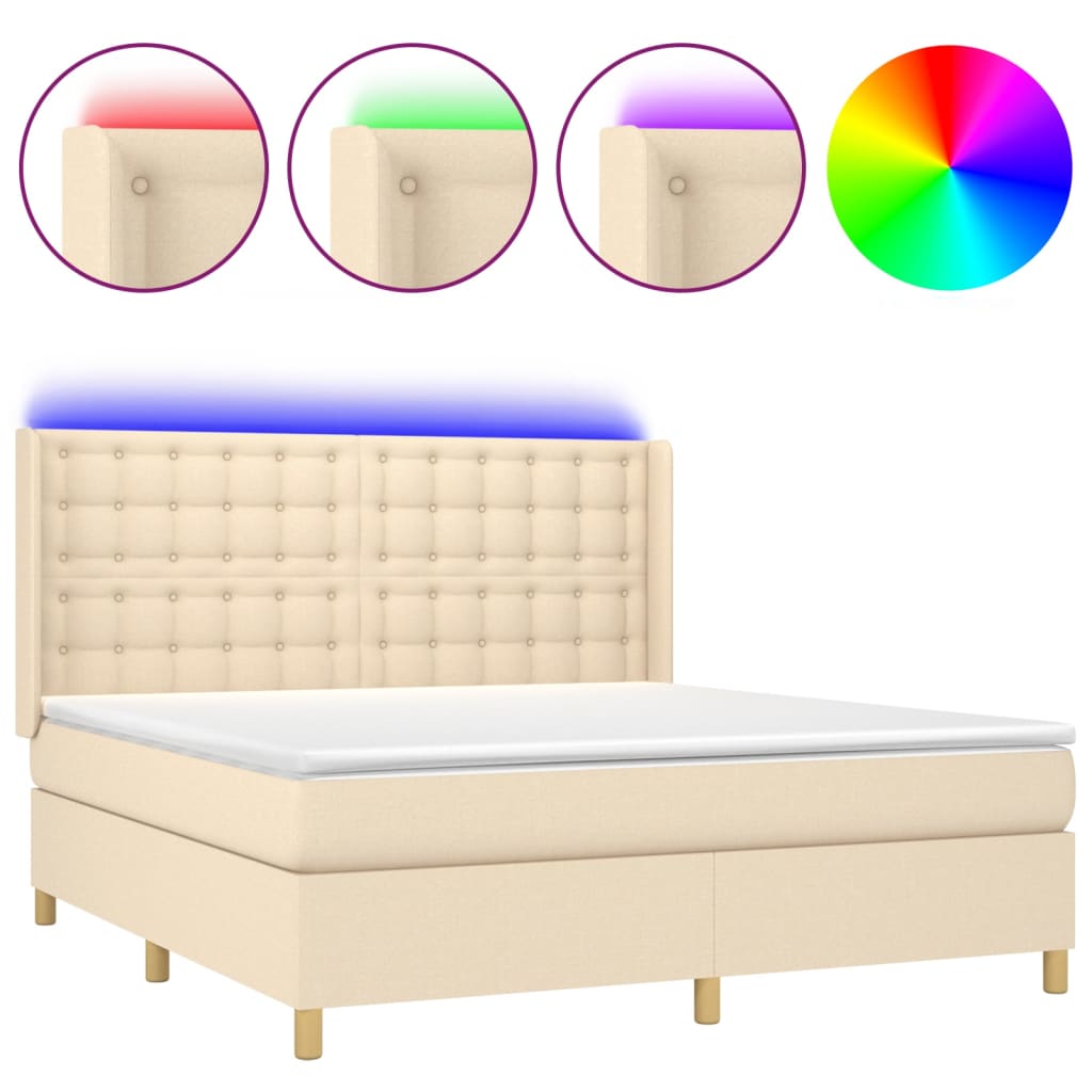 Letto a Molle con Materasso e LED Crema 180x200 cm in Tessuto - homemem39