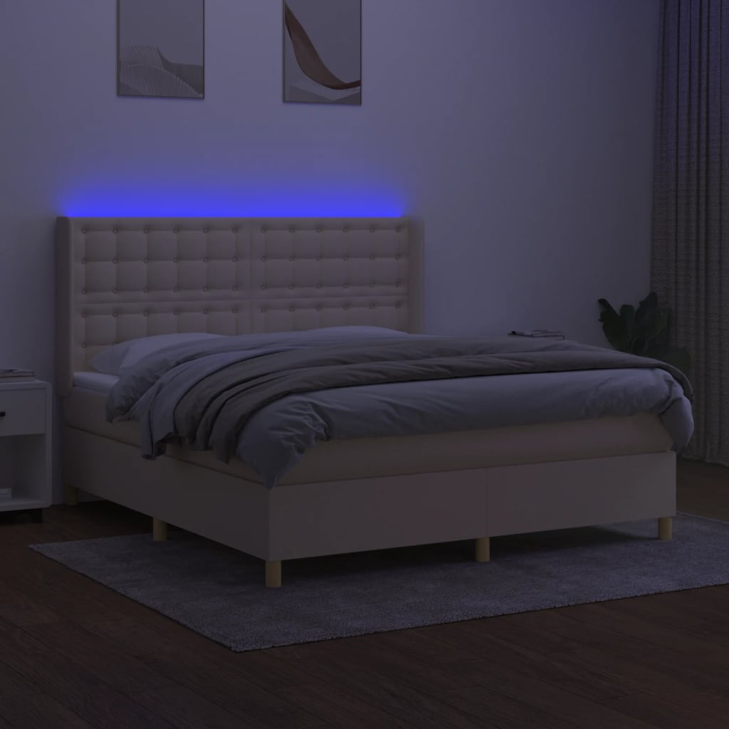 Letto a Molle con Materasso e LED Crema 180x200 cm in Tessuto - homemem39