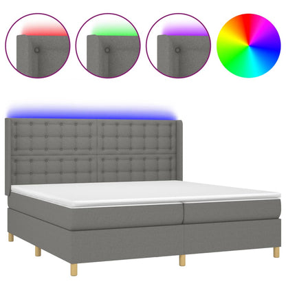 Letto a Molle Materasso e LED Grigio Scuro 200x200cm in Tessuto | homemem39