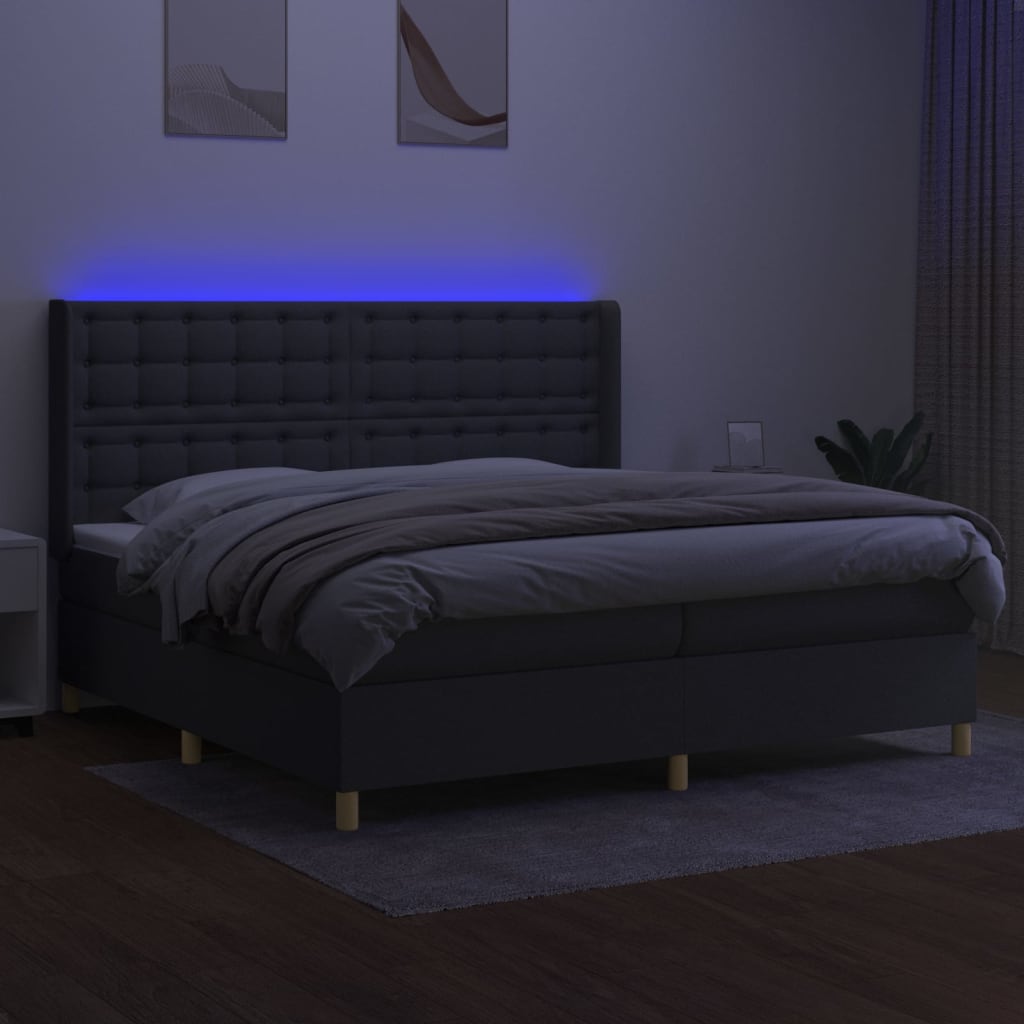 Letto a Molle Materasso e LED Grigio Scuro 200x200cm in Tessuto | homemem39