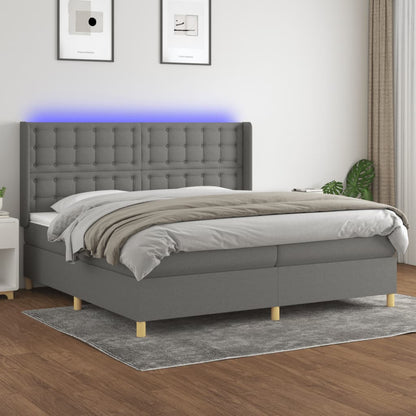 Letto a Molle Materasso e LED Grigio Scuro 200x200cm in Tessuto | homemem39