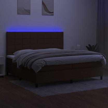 Letto a Molle Materasso e LED Marronescuro 200x200cm in Tessuto | homemem39