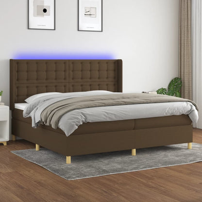 Letto a Molle Materasso e LED Marronescuro 200x200cm in Tessuto | homemem39