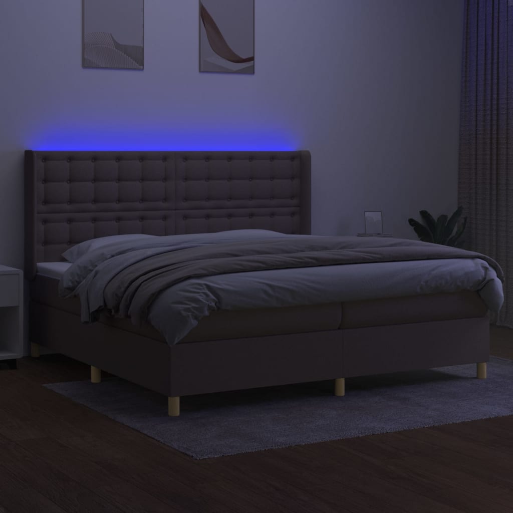 Letto a Molle Materasso e LED tortora 200x200cm in Tessuto