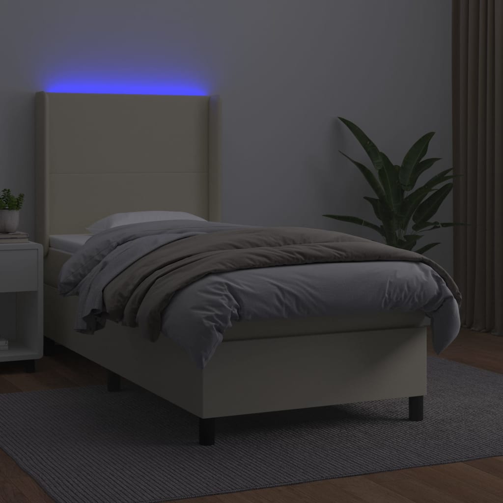 Giroletto a Molle con Materasso e LED Crema 80x200cm Similpelle | homemem39