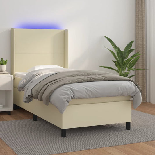 Giroletto a Molle con Materasso e LED Crema 80x200cm Similpelle