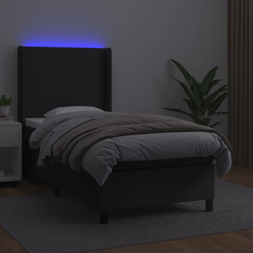 Giroletto a Molle con Materasso e LED Nero 90x190 cm Similpelle | homemem39