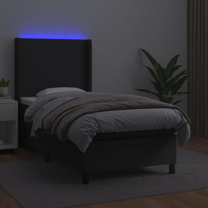 Giroletto a Molle con Materasso e LED Nero 90x190 cm Similpelle | homemem39