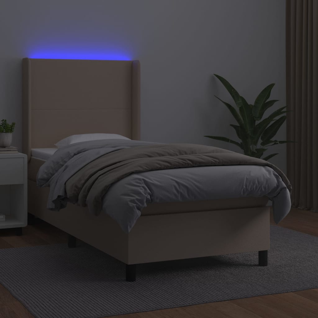 Giroletto Molle Materasso e LED Cappuccino 90x190 cm Similpelle