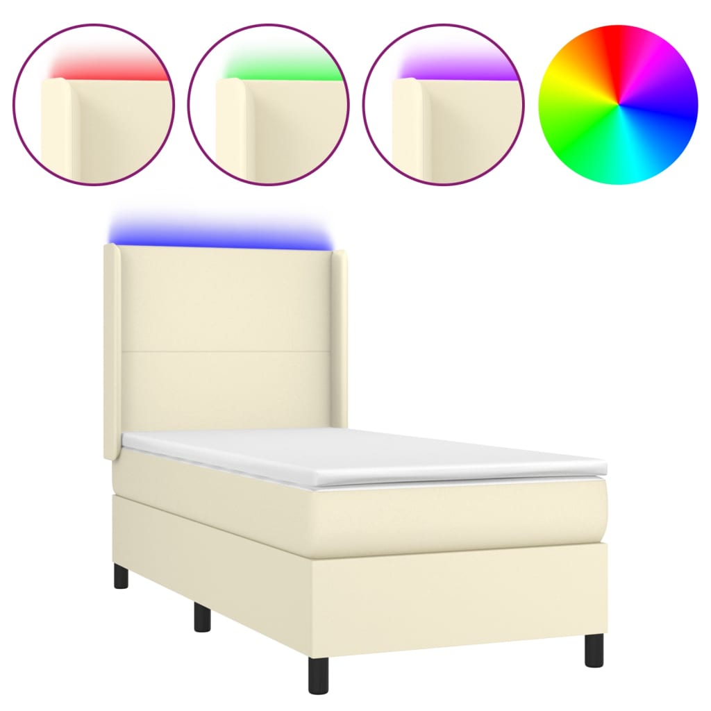 Giroletto a Molle con Materasso e LED Crema 90x200cm Similpelle | homemem39