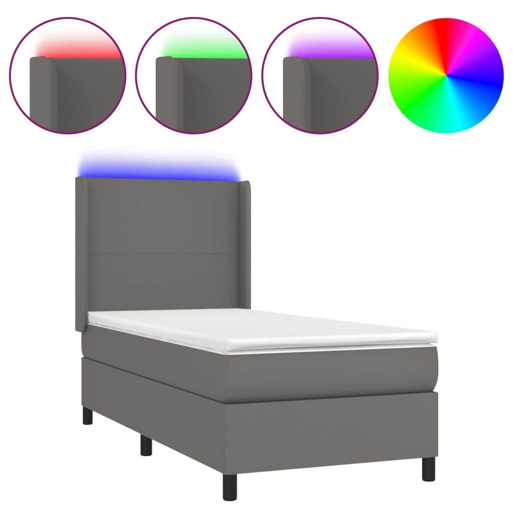 Giroletto Molle con Materasso e LED Grigio 90x200cm Similpelle