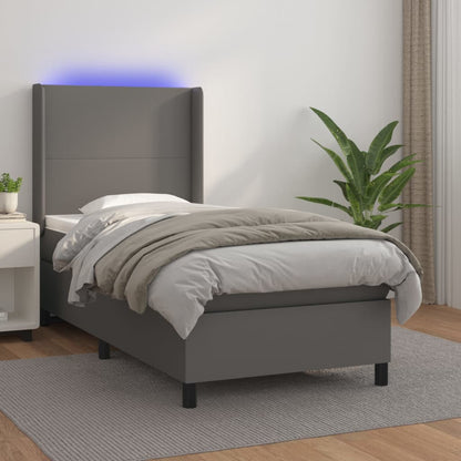 Giroletto Molle con Materasso e LED Grigio 90x200cm Similpelle