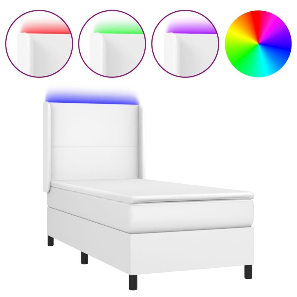 Giroletto Molle con Materasso e LED Bianco 100x200cm Similpelle - homemem39