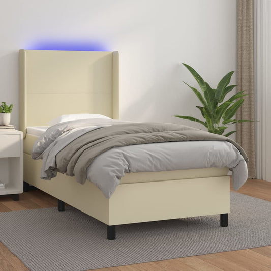 Giroletto a Molle con Materasso e LED Crema 100x200 cm