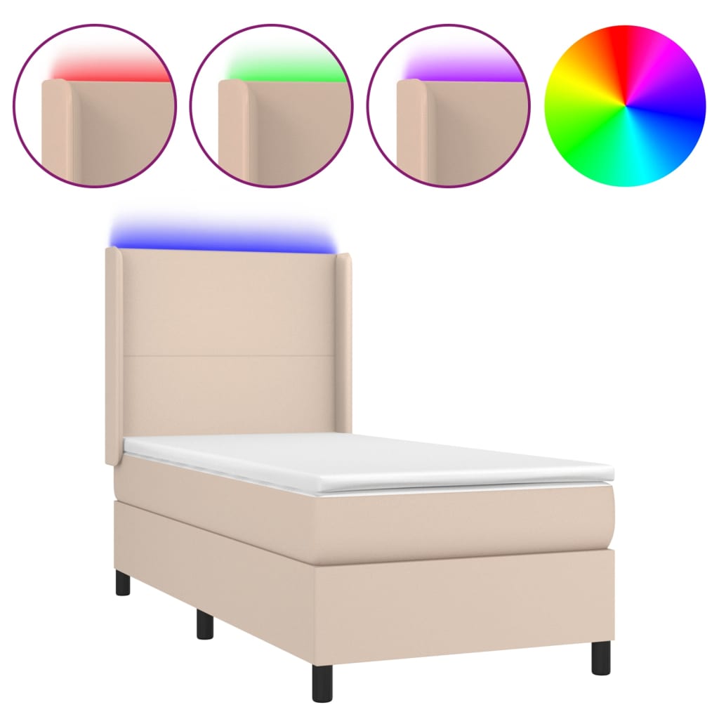 Giroletto Molle Materasso e LED Cappuccino 100x200cm Similpelle - homemem39