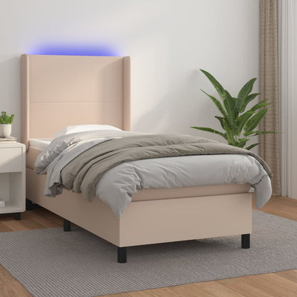 Giroletto Molle Materasso e LED Cappuccino 100x200cm Similpelle - homemem39