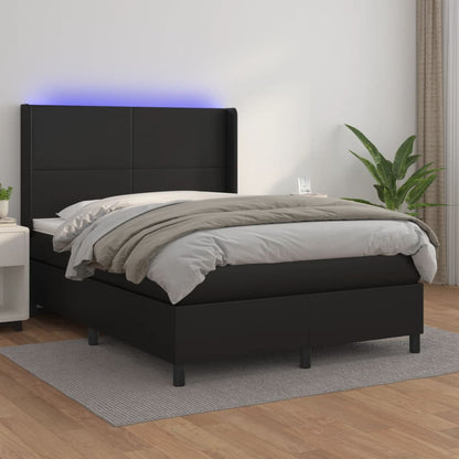 Giroletto a Molle con Materasso e LED Nero 140x190cm Similpelle - homemem39