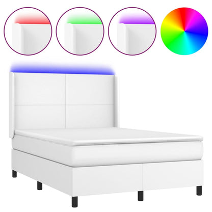 Giroletto Molle con Materasso e LED Bianco 140x190cm Similpelle