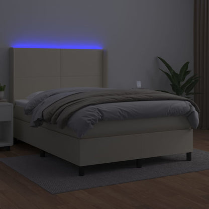 Giroletto a Molle con Materasso e LED Crema 140x190 cm | homemem39