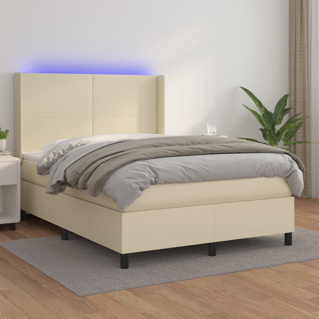 Giroletto a Molle con Materasso e LED Crema 140x190 cm | homemem39