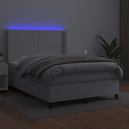 Giroletto Molle con Materasso e LED Bianco 140x200cm Similpelle