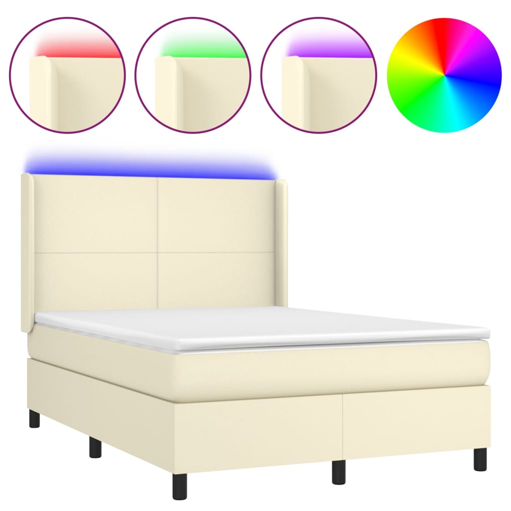 Giroletto a Molle con Materasso e LED Crema 140x200 cm | homemem39