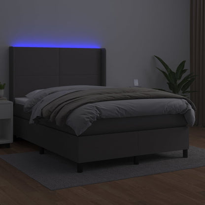 Giroletto Molle con Materasso e LED Grigio 140x200cm Similpelle