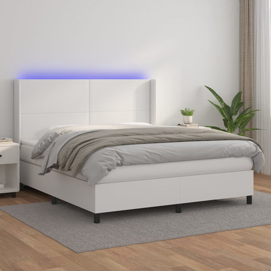 Giroletto Molle con Materasso e LED Bianco 160x200cm Similpelle