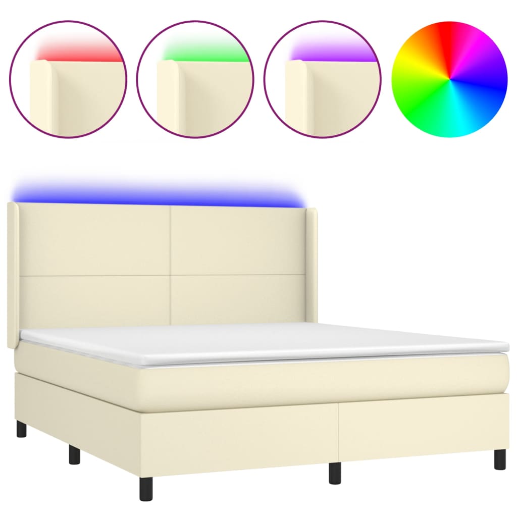 Giroletto a Molle con Materasso e LED Crema 160x200 cm