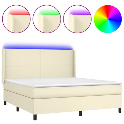 Giroletto a Molle con Materasso e LED Crema 160x200 cm
