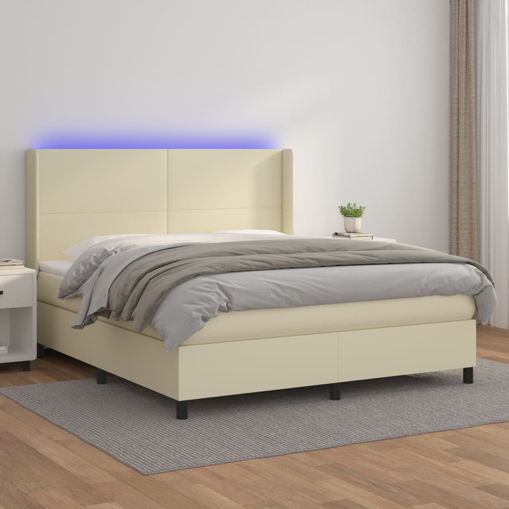 Giroletto a Molle con Materasso e LED Crema 160x200 cm