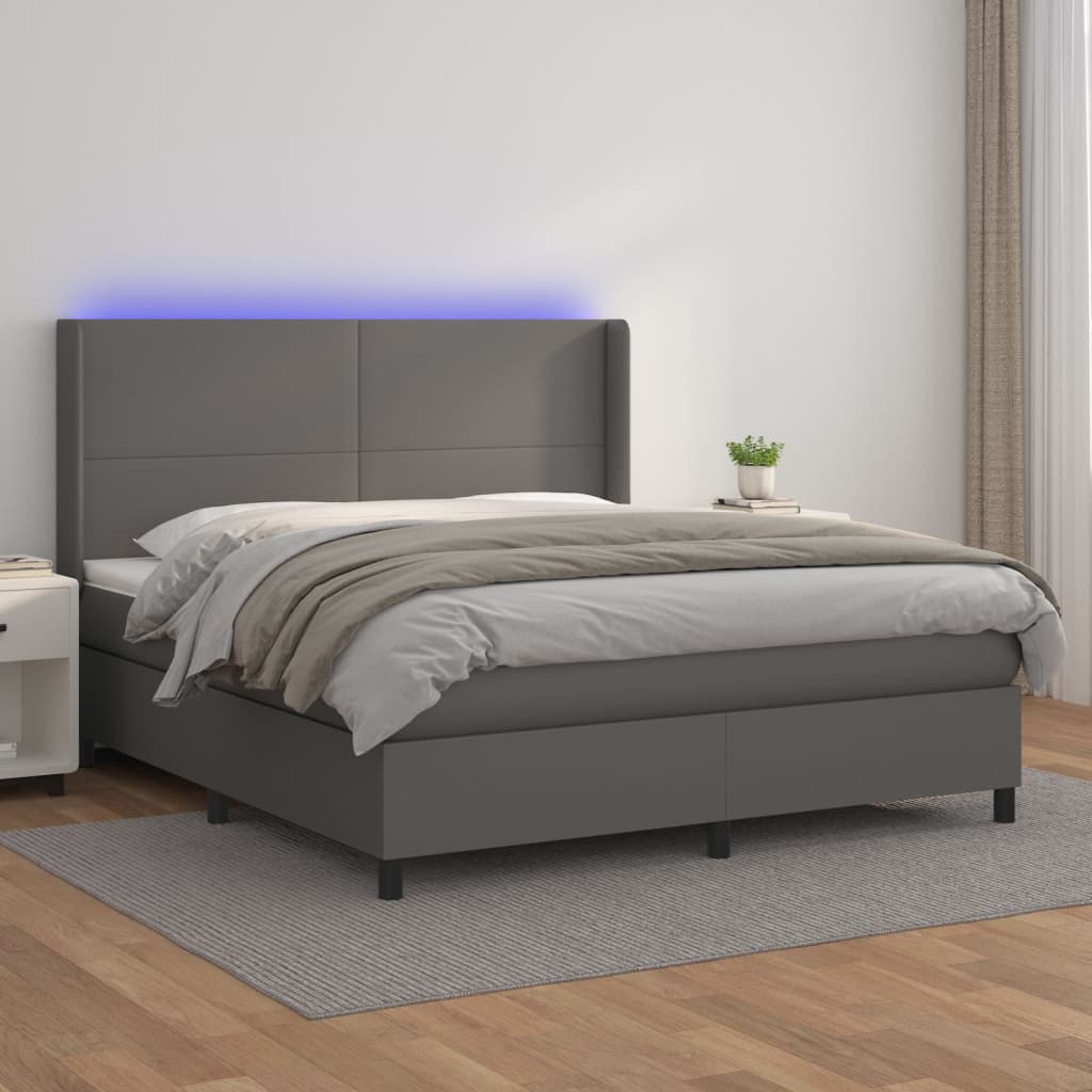 Giroletto Molle con Materasso e LED Grigio 160x200cm Similpelle | homemem39