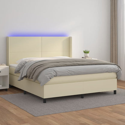 Giroletto a Molle con Materasso e LED Crema 180x200 cm | homemem39
