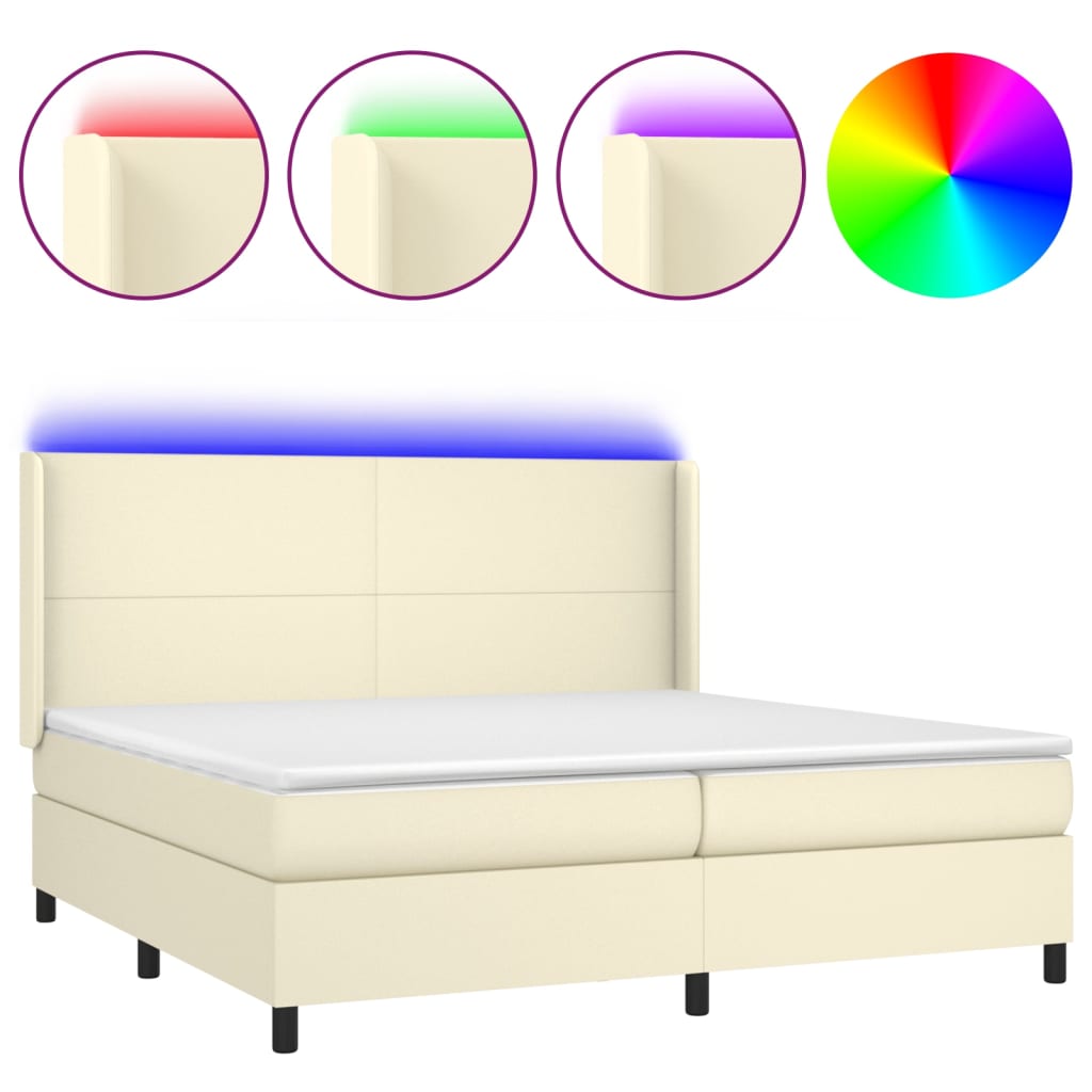 Giroletto a Molle con Materasso e LED Crema 200x200 cm | homemem39