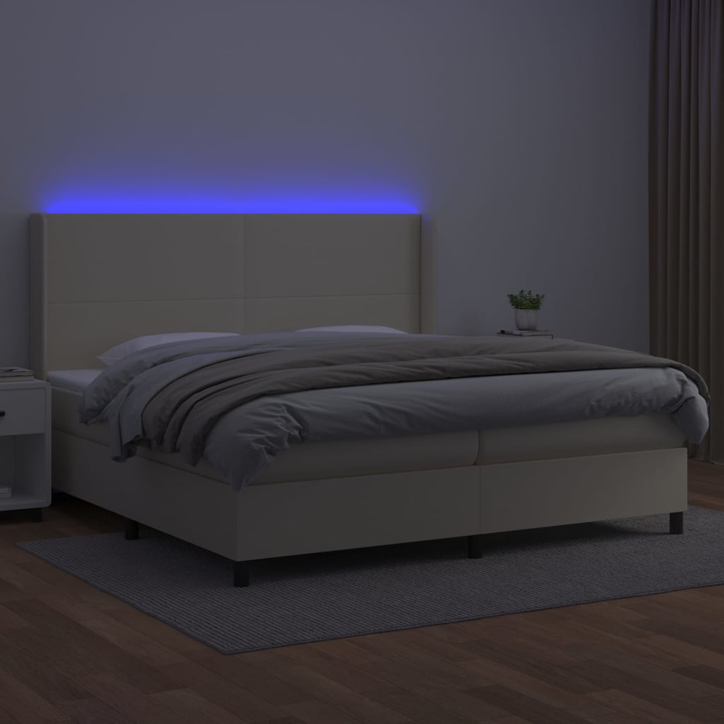 Giroletto a Molle con Materasso e LED Crema 200x200 cm