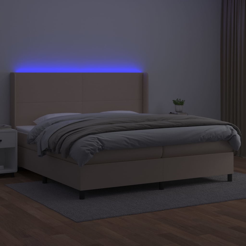 Giroletto Molle Materasso e LED Cappuccino 200x200cm Similpelle