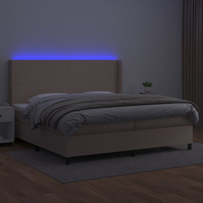Giroletto Molle Materasso e LED Cappuccino 200x200cm Similpelle