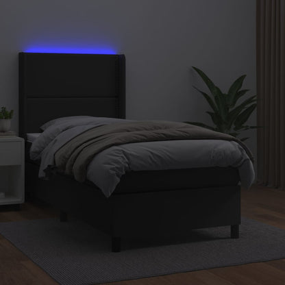 Giroletto a Molle con Materasso e LED Nero 90x190 cm Similpelle | homemem39