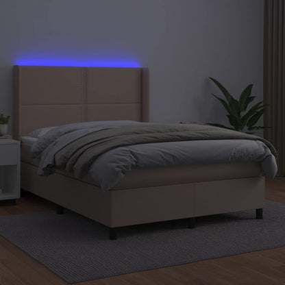 Giroletto Molle Materasso e LED Cappuccino 140x200cm Similpelle