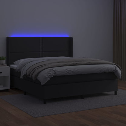 Giroletto a Molle con Materasso e LED Nero 180x200cm Similpelle