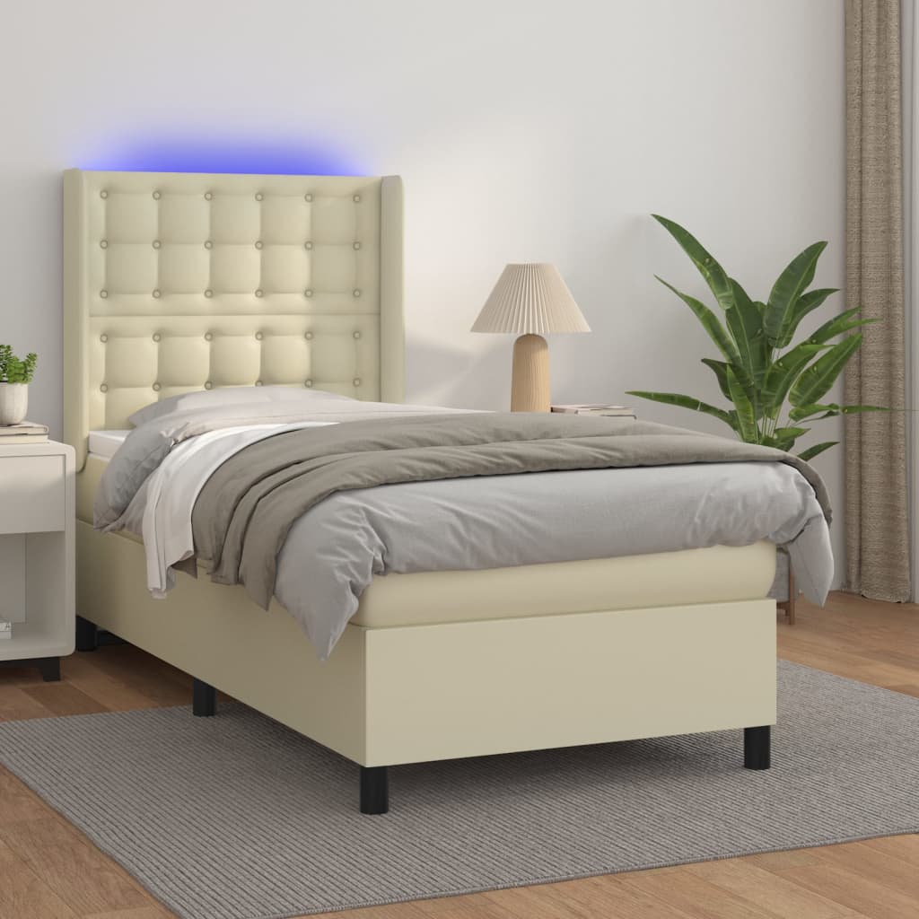 Giroletto a Molle con Materasso e LED Crema 80x200cm Similpelle | homemem39