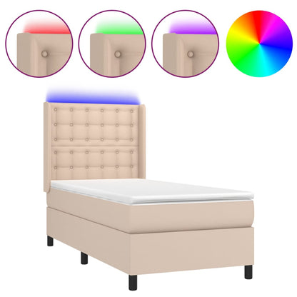 Giroletto Molle Materasso e LED Cappuccino 80x200 cm Similpelle | homemem39