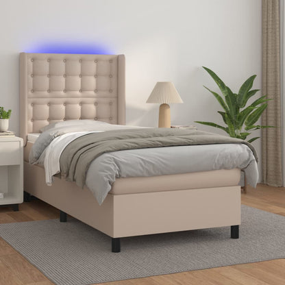 Giroletto Molle Materasso e LED Cappuccino 80x200 cm Similpelle | homemem39