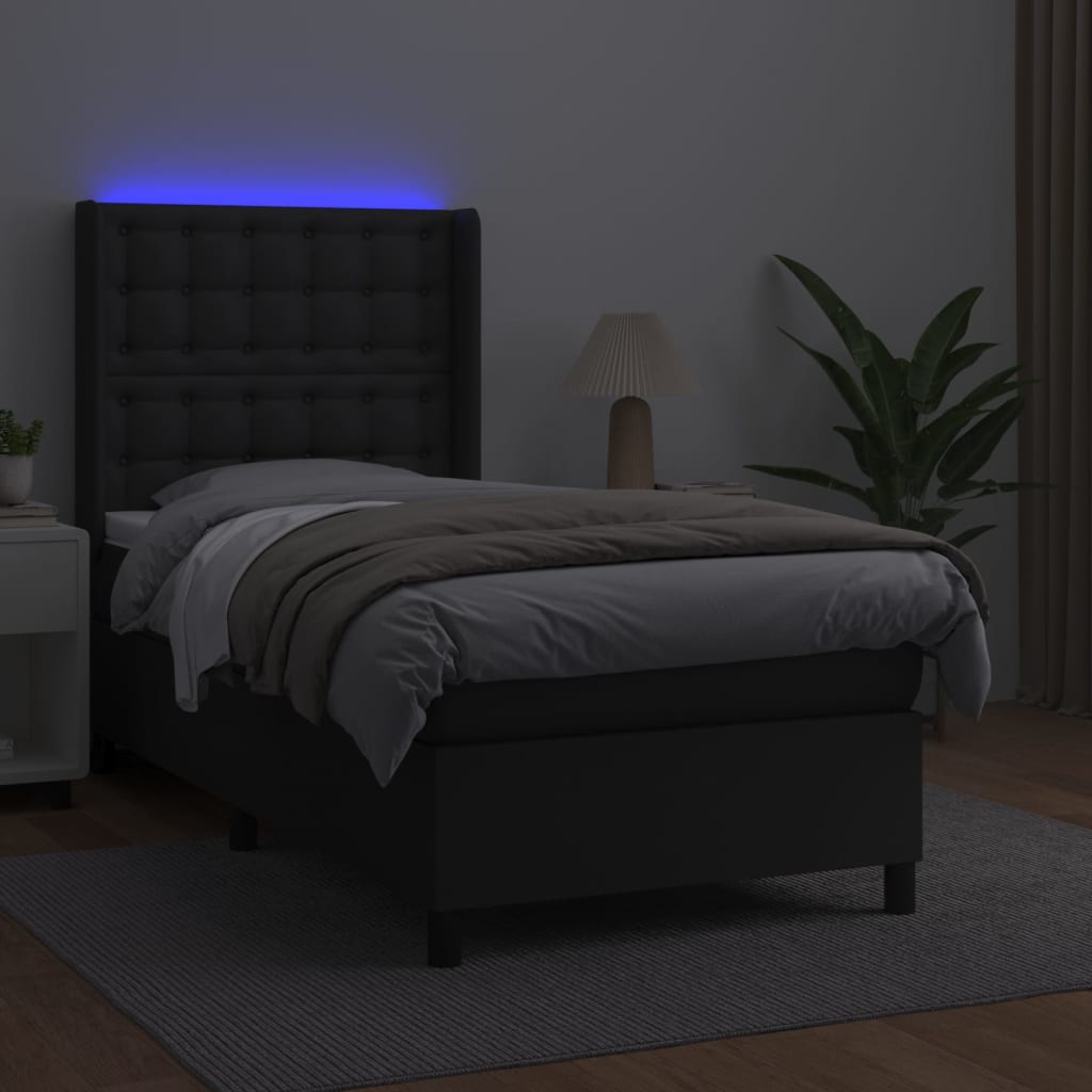 Giroletto a Molle con Materasso e LED Nero 90x190 cm Similpelle | homemem39