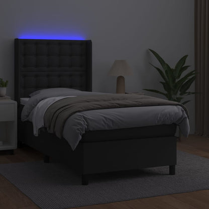 Giroletto a Molle con Materasso e LED Nero 90x190 cm Similpelle | homemem39