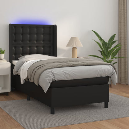 Giroletto a Molle con Materasso e LED Nero 90x190 cm Similpelle | homemem39