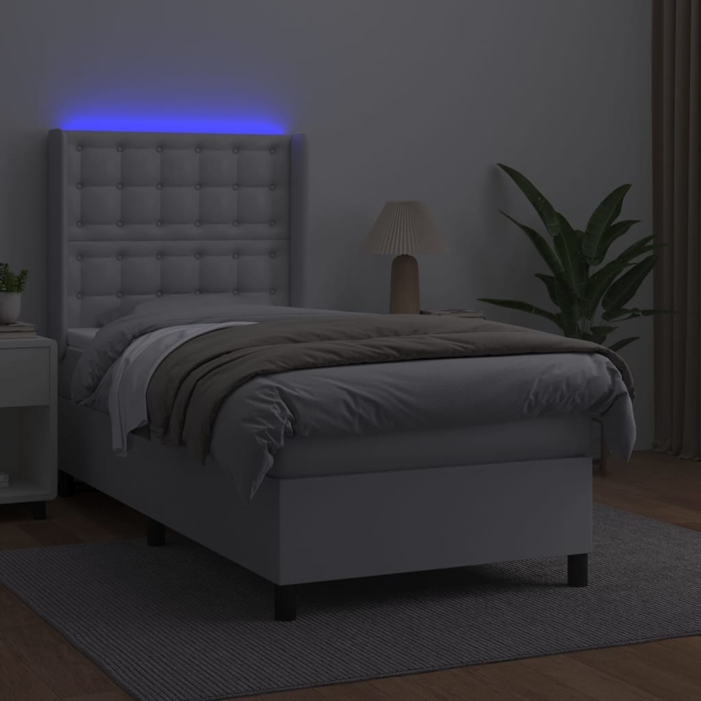Giroletto Molle con Materasso e LED Bianco 90x190 cm Similpelle